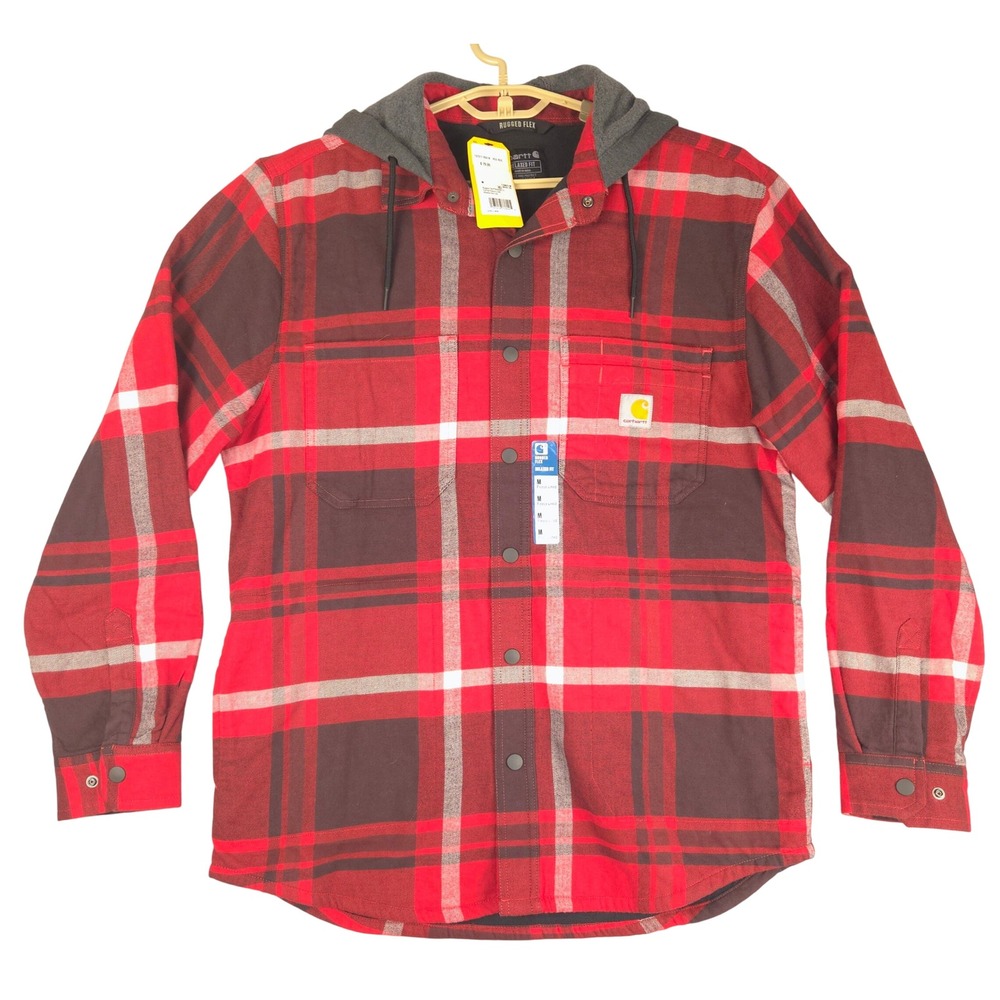 Carhartt Rugged Flex Relaxed Fit Fleece Lined Hooded Shirt Jac Red TJ5621-M